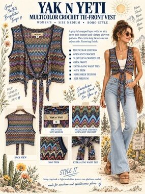 Yak N Yeti Multicolor Zigzag Tie-Front Cropped Vest Top